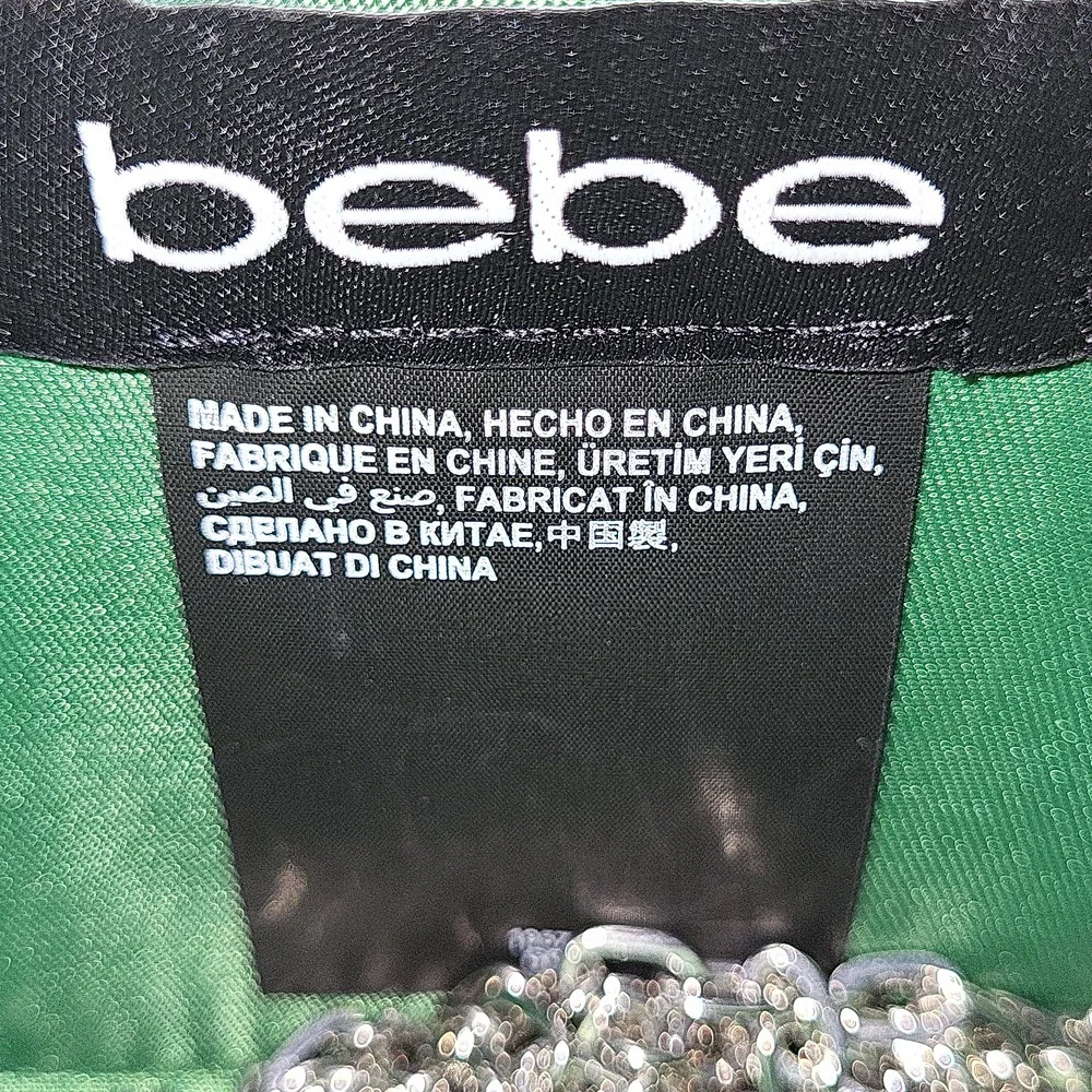 bebe Green Crystal Mesh Clutch